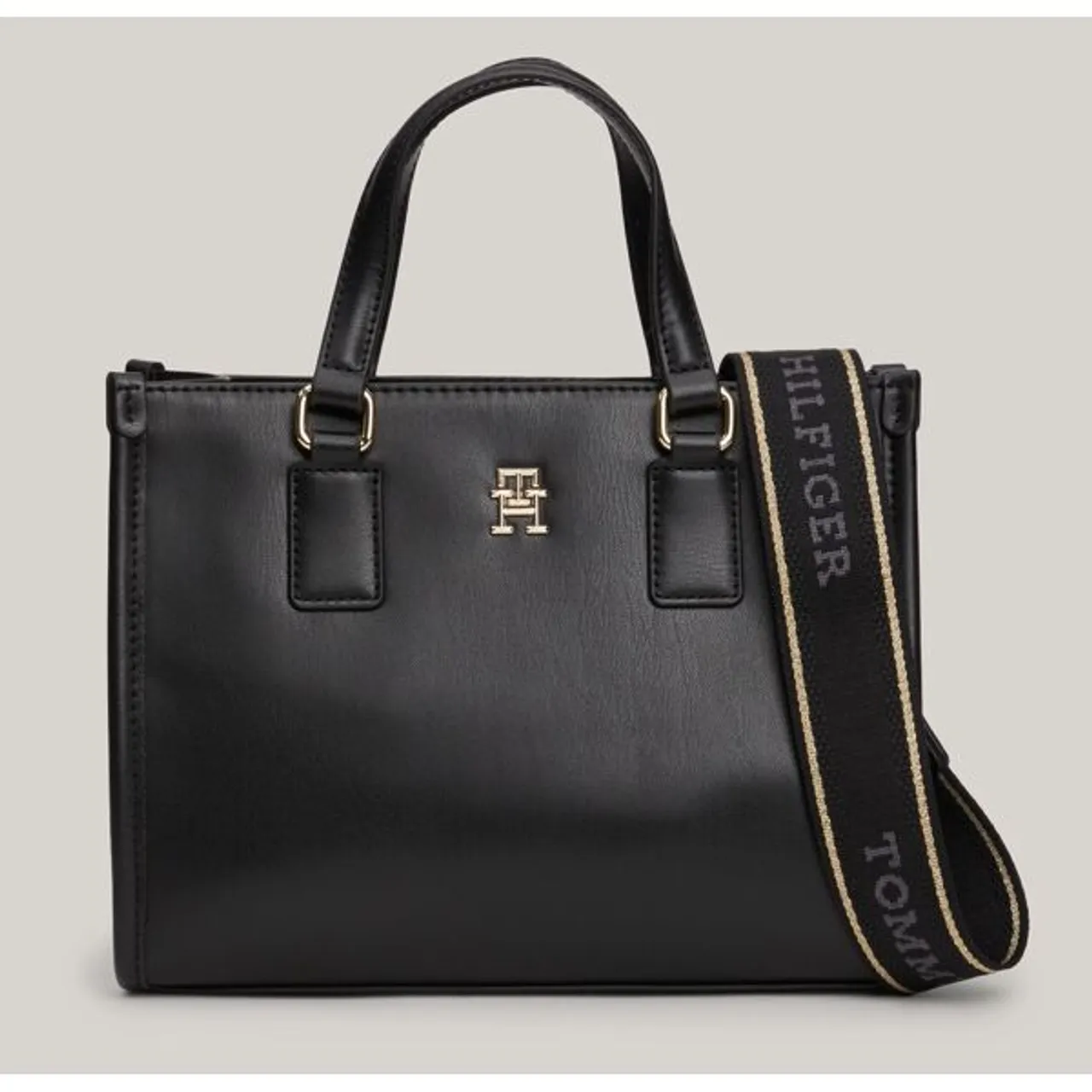 Mini Bag TOMMY HILFIGER "TH MONOTYPE MINI TOTE" Gr. B/H/T: 24,5 cm x 19 cm x 11 cm, schwarz (black) Damen Taschen Handtaschen