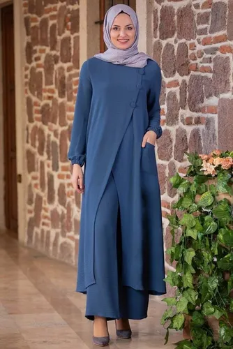 Modavitrini Longtunika mit Hose Damen Tunika Anzug Zweiteiler Hijab Kleidung Modest (IZEL) Aerobin Stoff