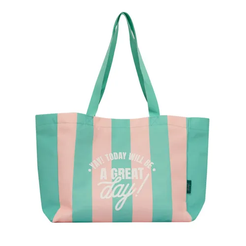 Mr. Wonderful Tote bag pink and green - Yay! Today will be
