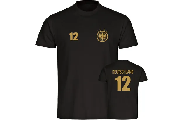 multifanshop T-Shirt Herren Deutschland - Adler Retro Trikot 12 Gold - Männer
