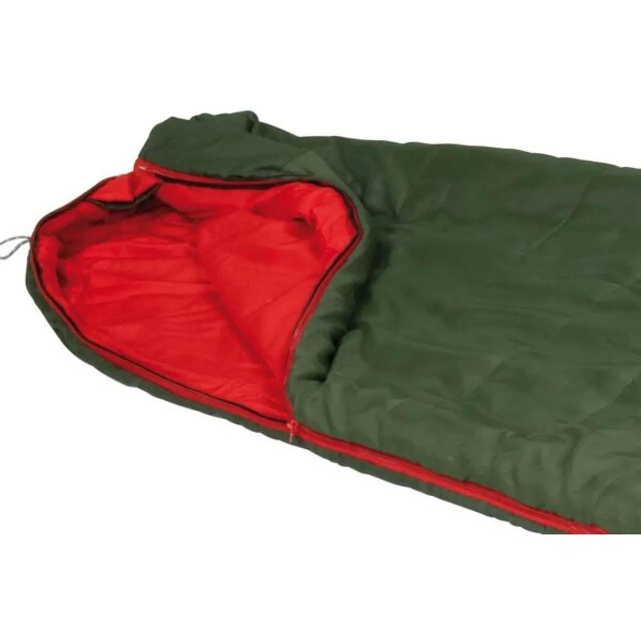 Mumienschlafsack HIGH PEAK "Schlafsack Pak 1000 Eco" Schlafsäcke Gr. B/L: 80 cm x 220 cm, Reißverschluss links, grün (grün, rot) Mumienschlafsäcke