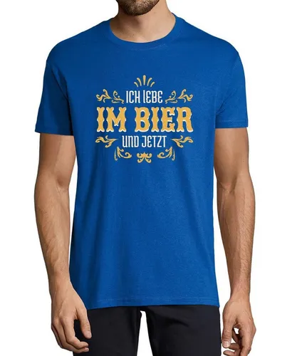 MyDesign24 T-Shirt Herren Sprüche Shirt - Trinkshirt Ich Lebe im Bier und Jetzt Baumwollshirt mit Aufdruck Regular Fit, i307