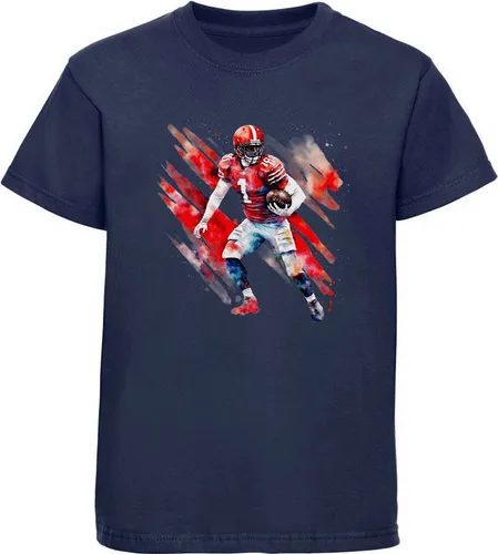 MyDesign24 T-Shirt Kinder Football Print Shirt - American Football Spieler in Ölfarben Bedrucktes Jungen und Mädchen American Football T-Shirt, i488