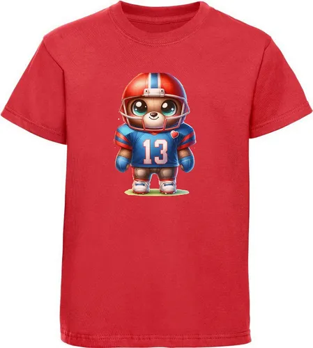 MyDesign24 T-Shirt Kinder Football Print Shirt - Teddy im American Football Outfit Bedrucktes Jungen und Mädchen American Football T-Shirt, i492