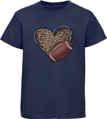 MyDesign24 T-Shirt Kinder Football Shirt Herz in Leoparden Muster mit American Football Bedrucktes Jungen und Mädchen American Football T-Shirt, i490