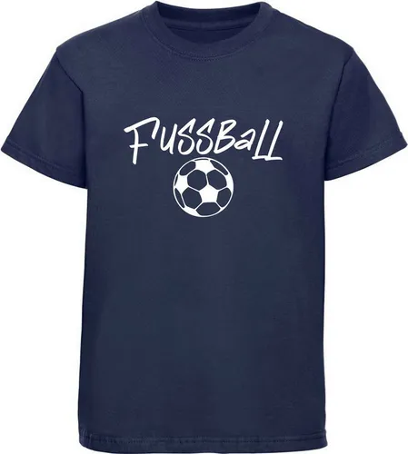 MyDesign24 T-Shirt Kinder Fussball Print Shirt - Ball mit Fussball Schriftzug Bedrucktes Jungen und Mädchen Fussball T-Shirt, i487