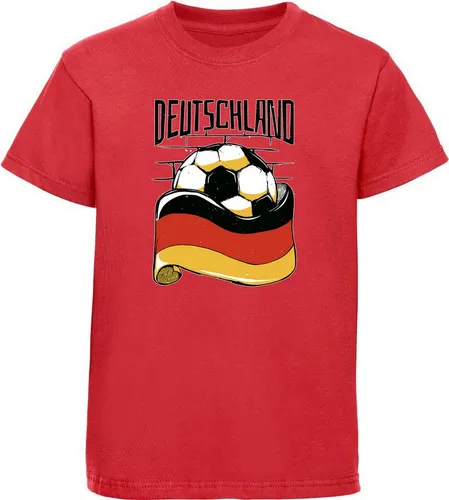 MyDesign24 T-Shirt Kinder Fussball Print Shirt - Deutschland Fahne mit Fussball Bedrucktes Jungen und Mädchen Fussball T-Shirt, i485