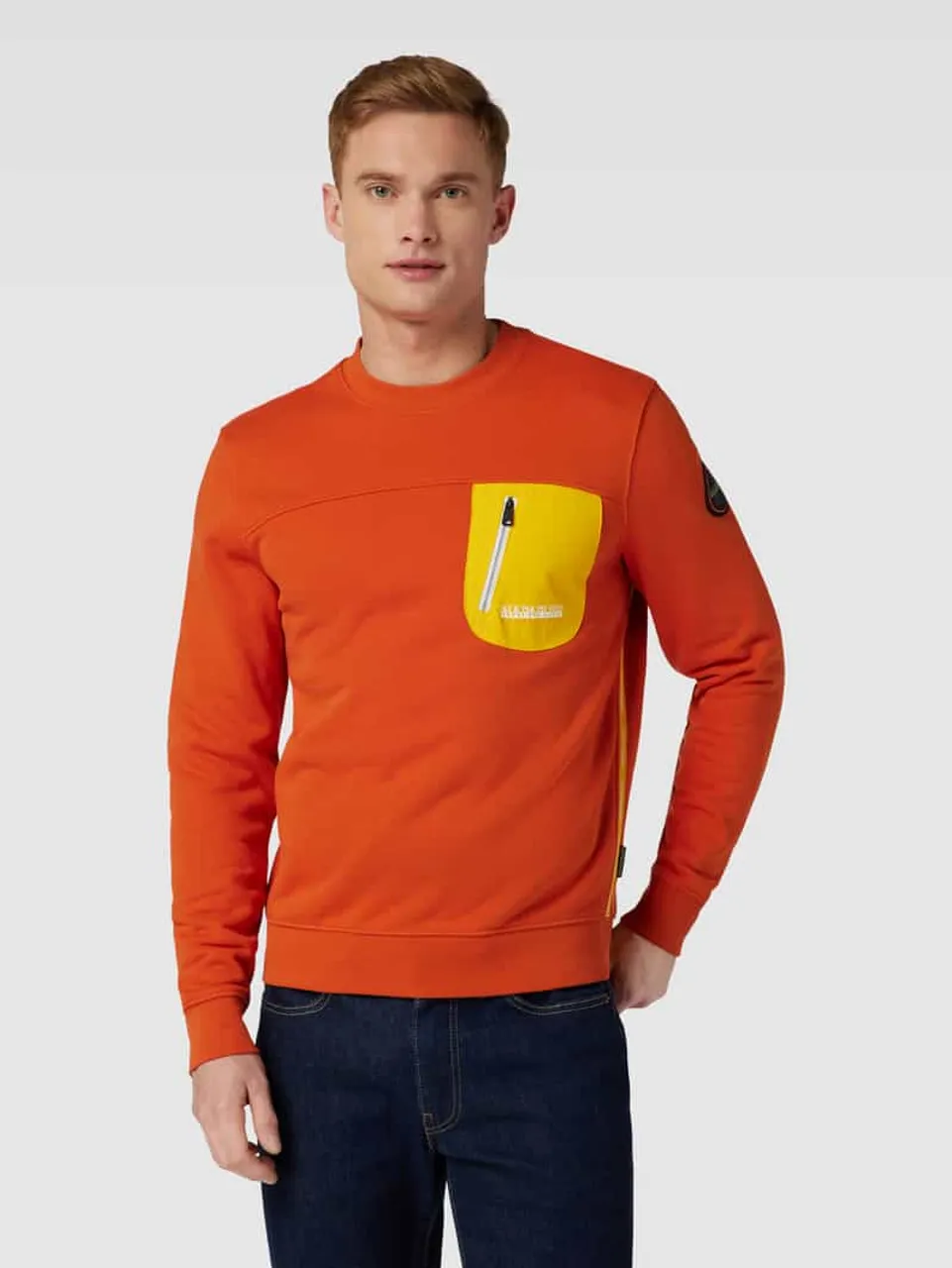 Napapijri Sweatshirt mit Label-Print Modell 'HURON' in Orange