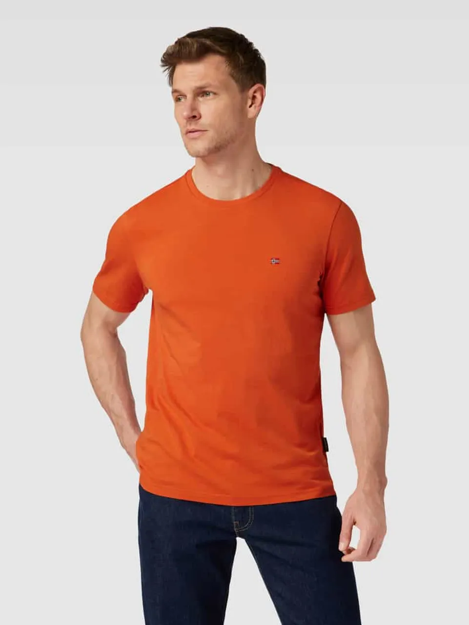Napapijri T-Shirt mit Label-Stitching Modell 'SALIS' in Orange