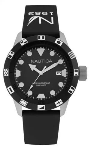 Nautica Herren Analog Quarz Uhr mit Silikon Armband