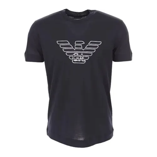 Navyblaues Tencel-Mix Adler-Logo T-Shirt Emporio Armani