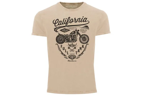 Neverless Print-Shirt Herren Vintage Shirt Biker Motorrad Schriftzug California Full Tank Used Look Slim Fit Neverless® mit Print