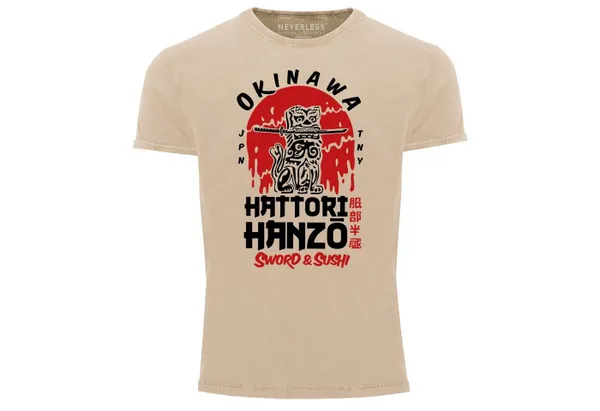 Neverless Print-Shirt Herren Vintage Shirt Hattori Hanzo Sword and Sushi Okinawa Japan Schriftzeichen Superior Design Used Look Neverless® mit Print