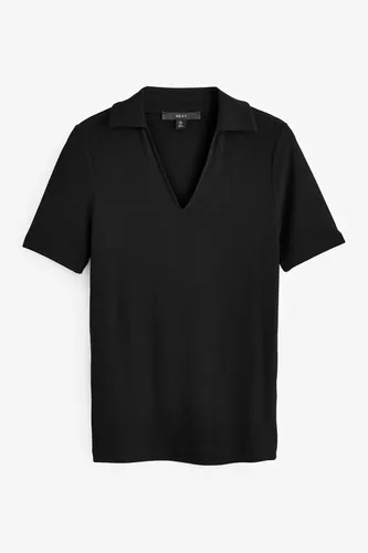 Next Kurzarmbluse Kurzärmeliges, geripptes T-Shirt mit Polo-Kragen (1-tlg)