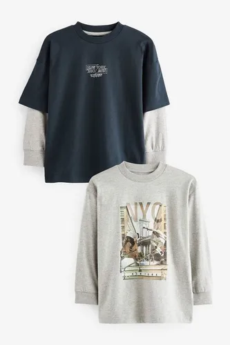 Next Langarmshirt 2er-Pack T-Shirt mit Grafik und langen Ärmeln (2-tlg)