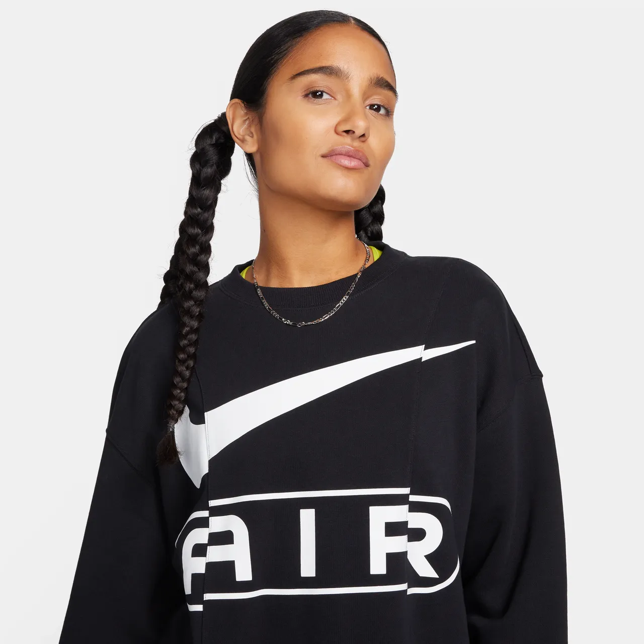 Nike Air Over-Oversized Rundhals-Sweatshirt aus French Terry für Damen - Schwarz