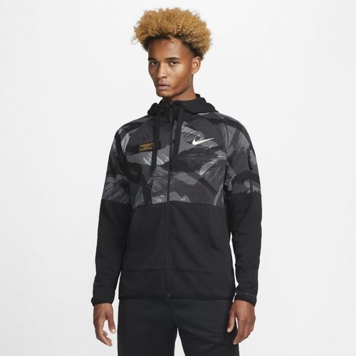Nike Dri-FIT Fleece Fitness-Fleece-Hoodie mit durchgehendem Reißverschluss für Herren im Camo-Design - Schwarz