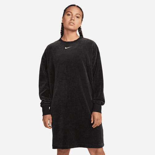 Nike Sportswear Langarm-Velours-Kleid mit Rundhalsausschnitt für Damen - Schwarz