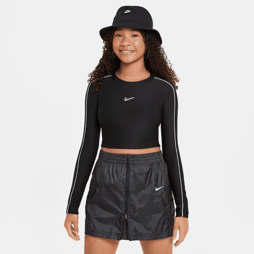 Nike Sportswear Langärmliges Crop-Top für ältere Kinder (Mädchen) - Schwarz