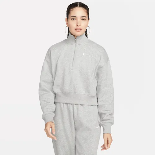 Nike Sportswear Phoenix Fleece Kurz-Sweatshirt mit Halbreißverschluss für Damen - Grau