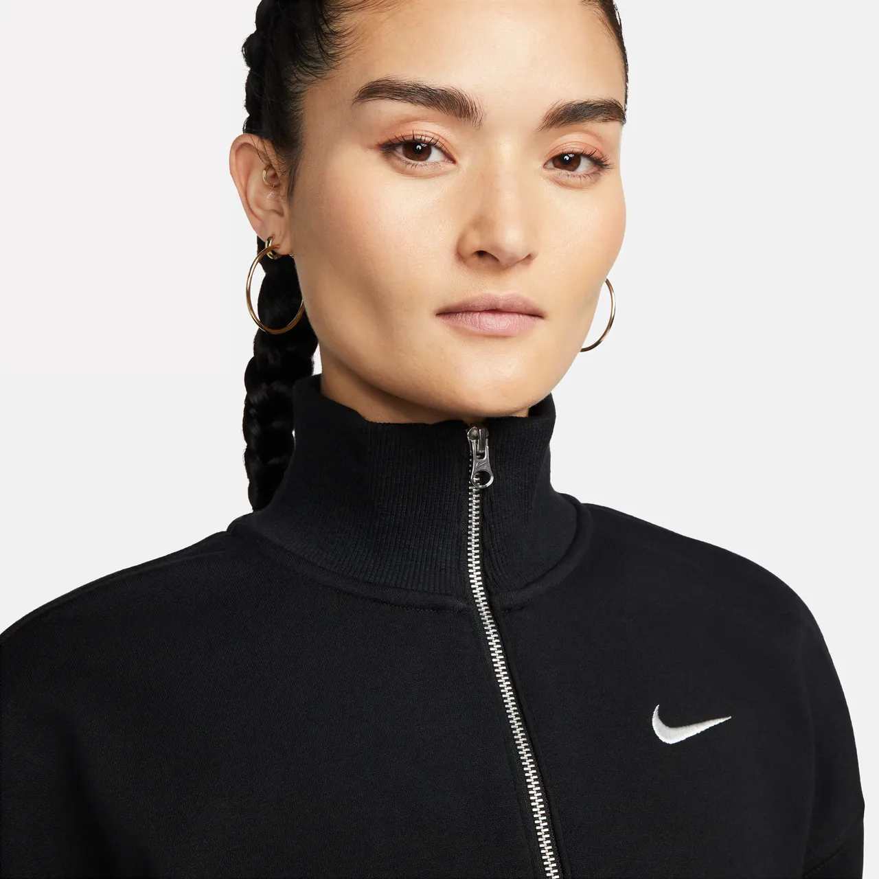Nike Sportswear Phoenix Fleece Kurz-Sweatshirt mit Halbreißverschluss für Damen - Schwarz