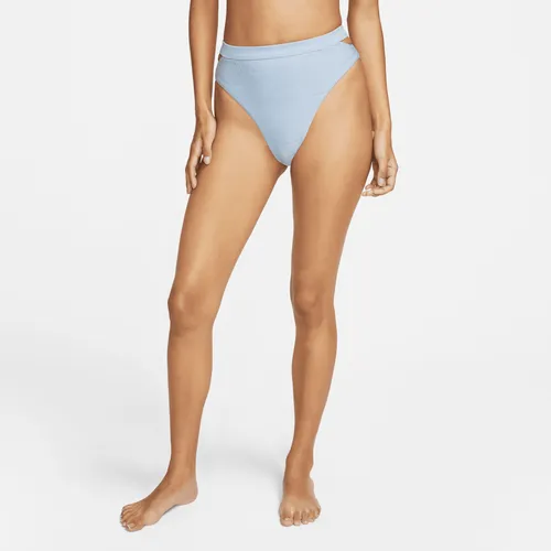 Nike Swim Damen-Bikinihose mit hohem Bund und Ausschnitt - Blau