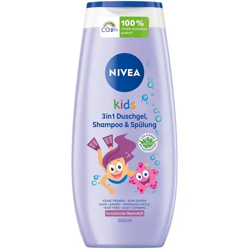 NIVEA - Kids 3in1 Duschgel, Shampoo & Spülung Beerenduft Baby Duschgel & Seife 250 ml