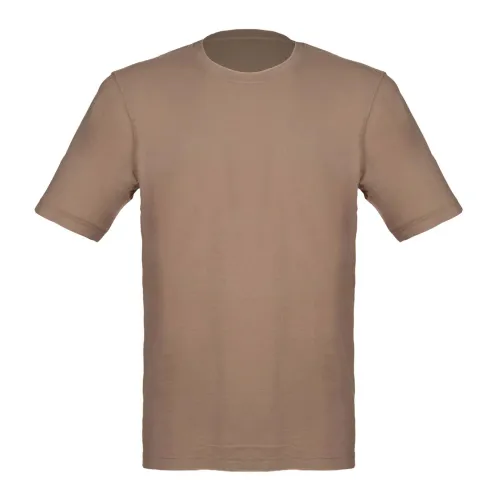 Nocciola Crepe Baumwoll T-Shirt mit Seitenschlitzen Gran Sasso