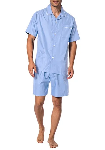 Novila Herren Pyjama blau Baumwolle unifarben