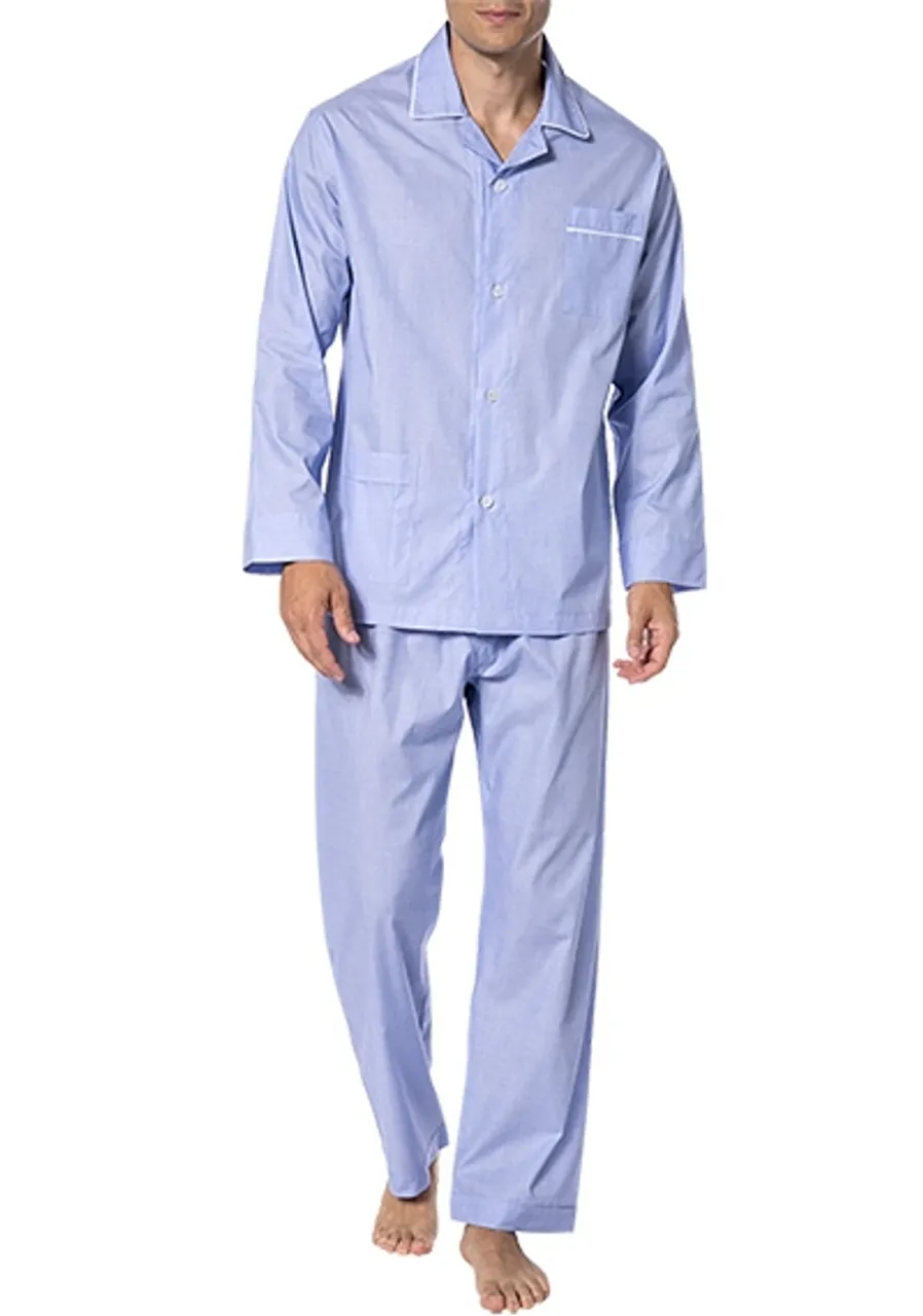 Novila Herren Pyjama blau Baumwolle unifarben