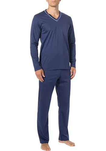 Novila Herren Pyjama blau Jersey-Baumwolle unifarben