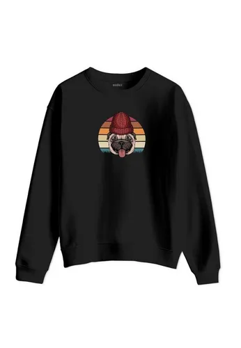 Novux Sweater Retro Pug Damen Sweatshirt Farbe Schwarz (1-tlg) aus Baumwolle