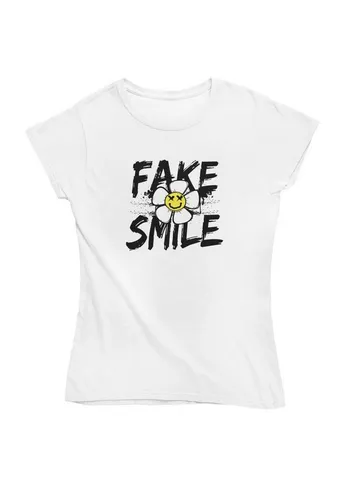 Novux T-Shirt Fake Smile Damen Tshirt farbe White (1-tlg) aus Baumwolle
