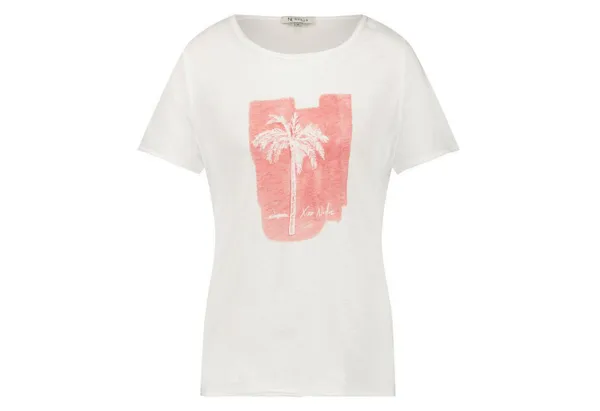 Nukus Rundhalsshirt Palm Coral T-Shirt aus Baumwolle mit Aufdruck
