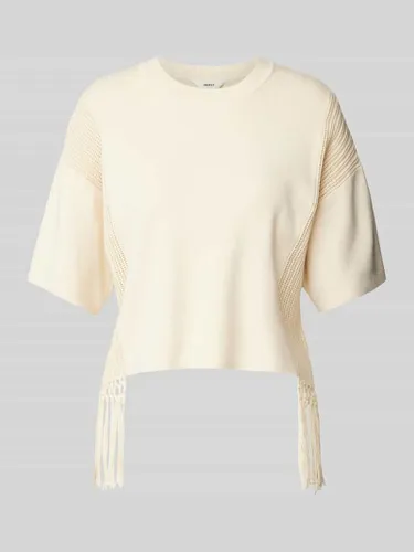 Object Cropped T-Shirt mit Fransen Modell 'Sanya' in Beige