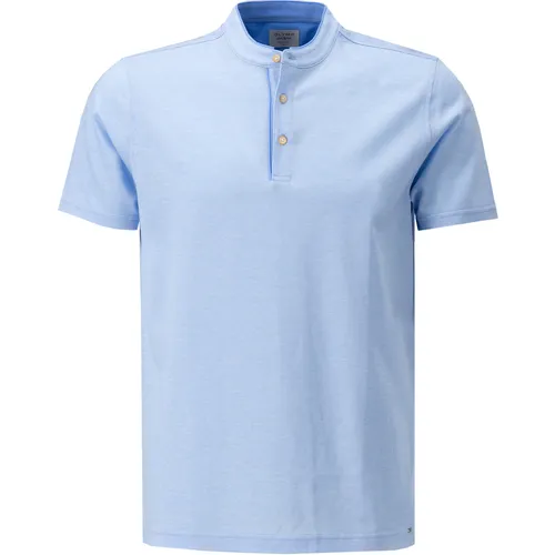 OLYMP Herren T-Shirt blau Baumwolle-Leinen