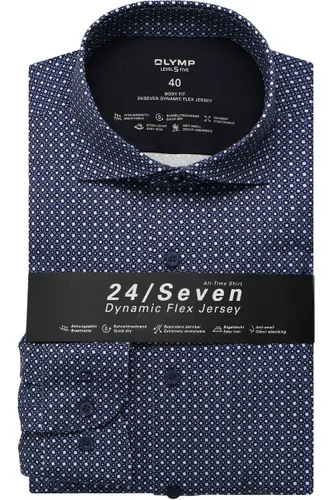 OLYMP Level Five 24/Seven Body Fit Jerseyhemd marine, Gemustert