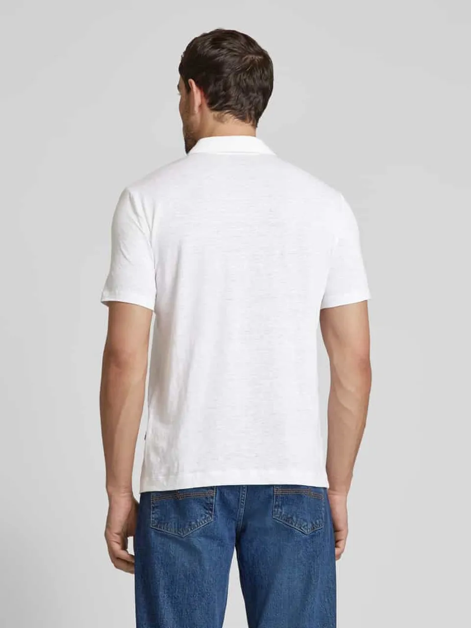 OLYMP Level Five Regular Fit Poloshirt aus Leinen-Elasthan-Mix in Weiss
