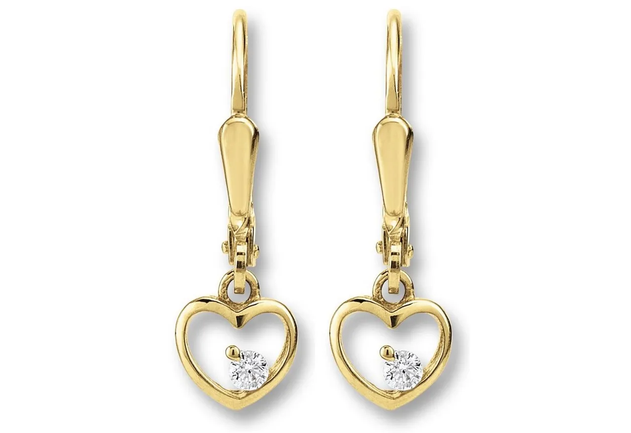ONE ELEMENT Paar Ohrhänger Zirkonia Herz Ohrringe Ohrhänger aus 333 Gelbgold, Damen Gold Schmuck Herz