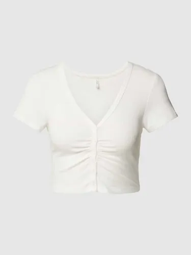 Only Cropped T-Shirt mit Knopfleiste Modell 'BELIA' in Offwhite