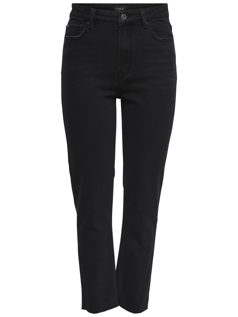 Only Damen Jeans ONLEMILY HW ST RAW CRP ANK MAE004 - Straight Fit - Schwarz - Black Denim