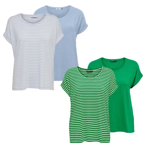 Only Damen O-Neck Top T-Shirt MOSTER 4er Pack Basic Kurzarm Rundhals Shirt