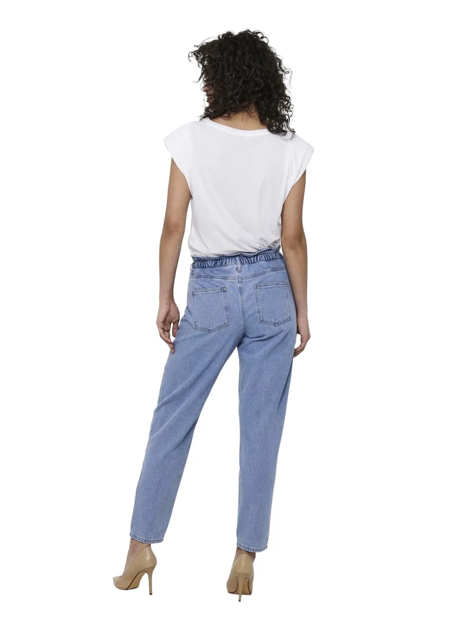 Only Damen Paperbag Jeans ONLCUBA LIFE HW SLOUCHY DNM DOT743 - Straight Fit - Blau - Light Blue Denim