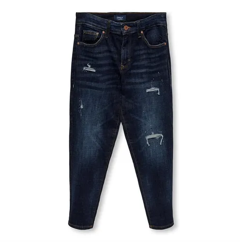 Only Jungen Avi Beam Cropped Paint Jeans in Karotten-Stil Blau