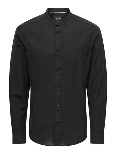 ONLY & SONS Langarmhemd Leichtes Leinen Hemd Langarm Slim Fit Shirt ONSCAIDEN 5023 in Schwarz