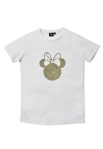 ONOMATO! T-Shirt Minnie Mouse T-Shirt Damen Weiß Oberteil Pailletten besetzt Pailletten besetzt