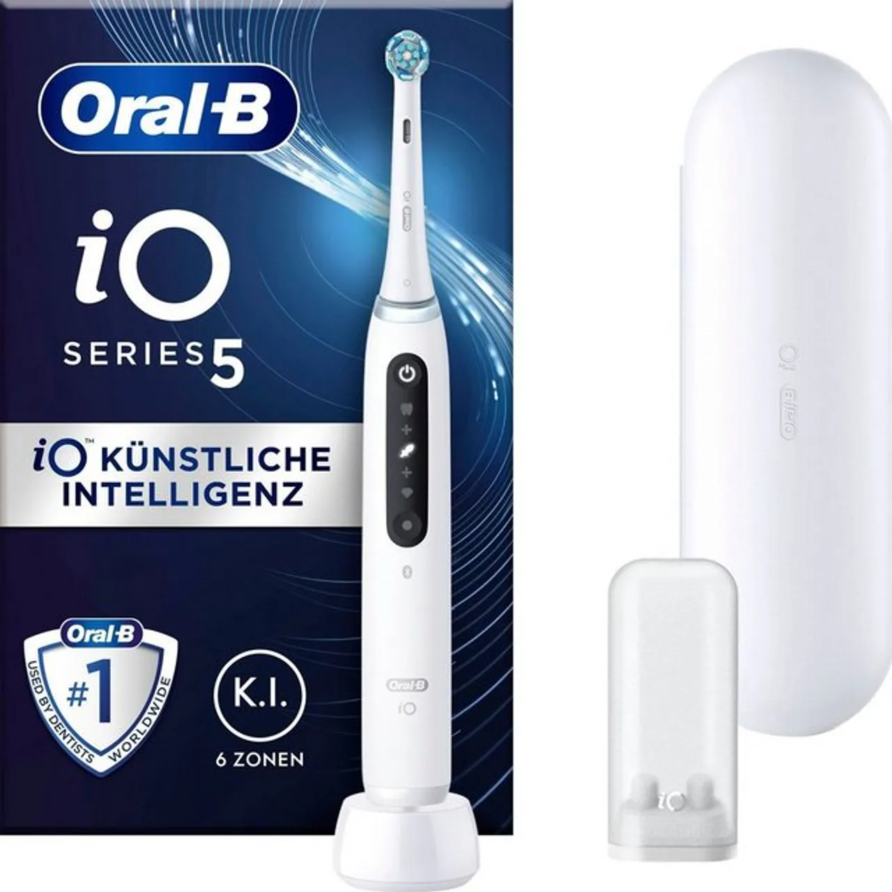Oral-B Elektrische Zahnbürste iO 5, Aufsteckbürsten: 1 St., mit Magnet-Technologie, LED-Anzeige, 5 Putzmodi, Reiseetui