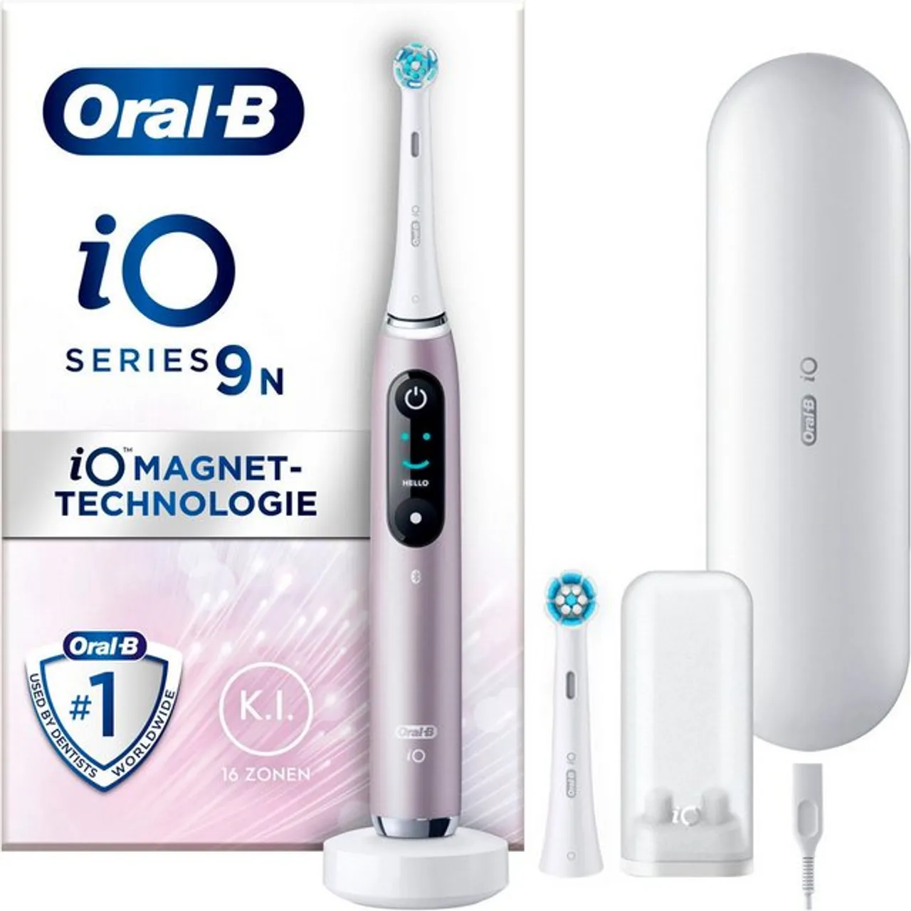 Oral-B Elektrische Zahnbürste iO 9, Aufsteckbürsten: 2 St., mit Magnet-Technologie, 7 Putzmodi, Farbdisplay & Lade-Reiseetui