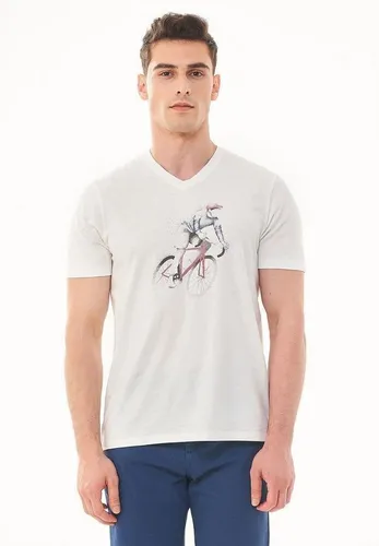 ORGANICATION T-Shirt Men's Printed V-neck T-shirt in Off White