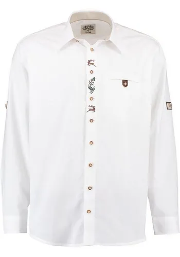 OS-Trachten Trachtenhemd Babuzi Langarmhemd mit Hirsch-Stickerei auf der Knopfleiste